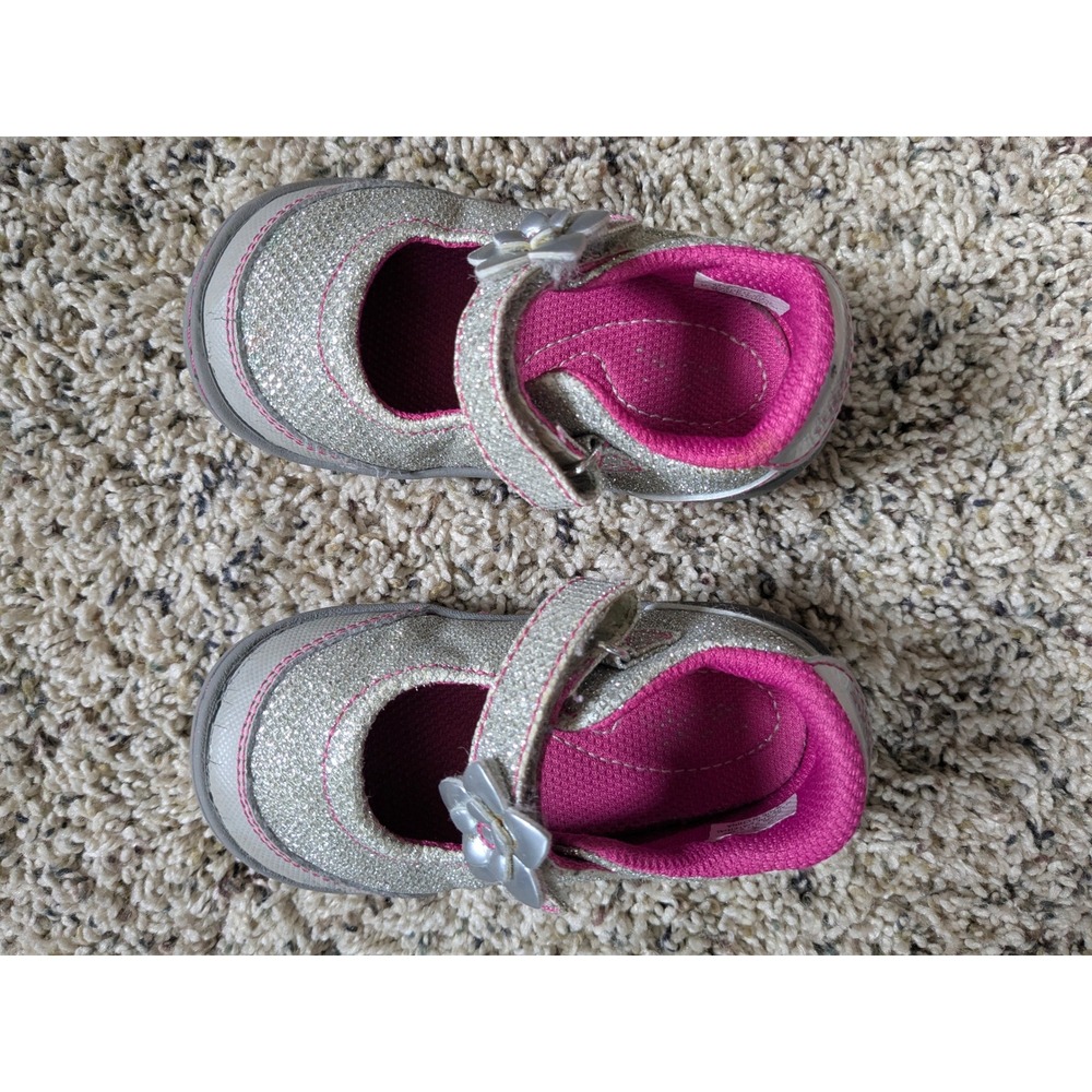 Stride Rite Pauline Silver Glitter Mary Jane Shoes Toddler Girls Size 5 Pink